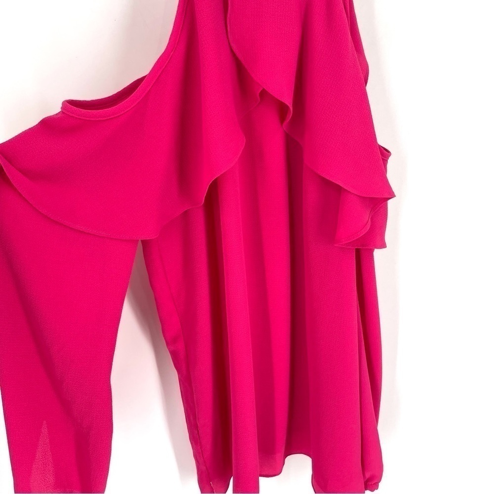 MICHAEL KORS MK COLD SHOULDER RED FLOUNCE LONG SLEEVE TOP - Picture 3 of 6